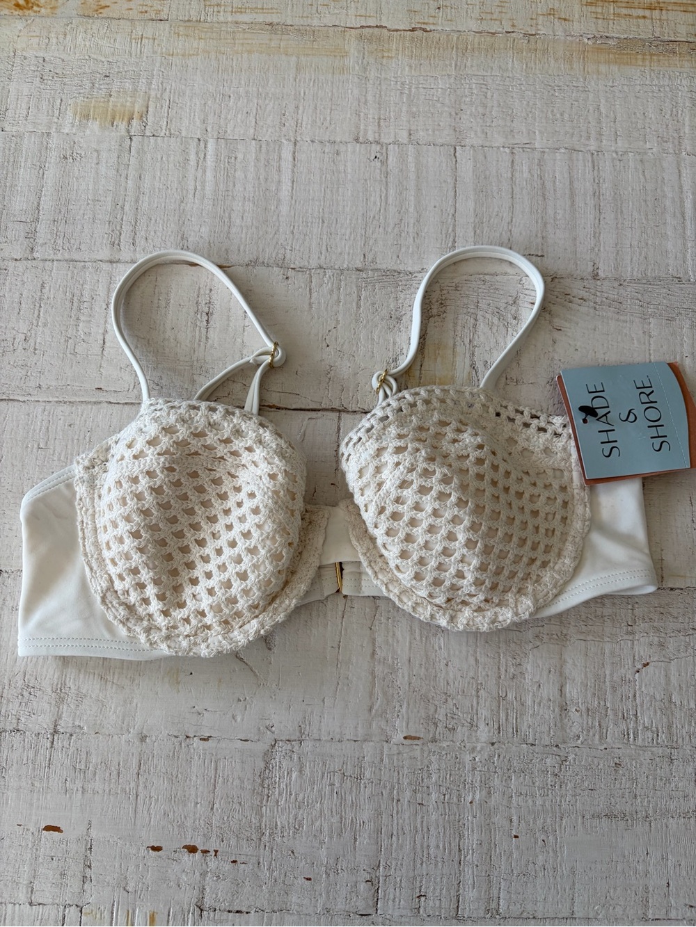 Shade & Shore Crochet Bikini Top NWT‎ size 32 B Cream Underwire Boho Swimsuit